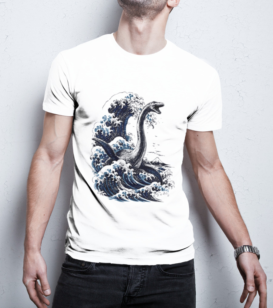 Great Wave Off Kanagawa Loch Ness Monster Mount Fuji Fusion T-Shirt