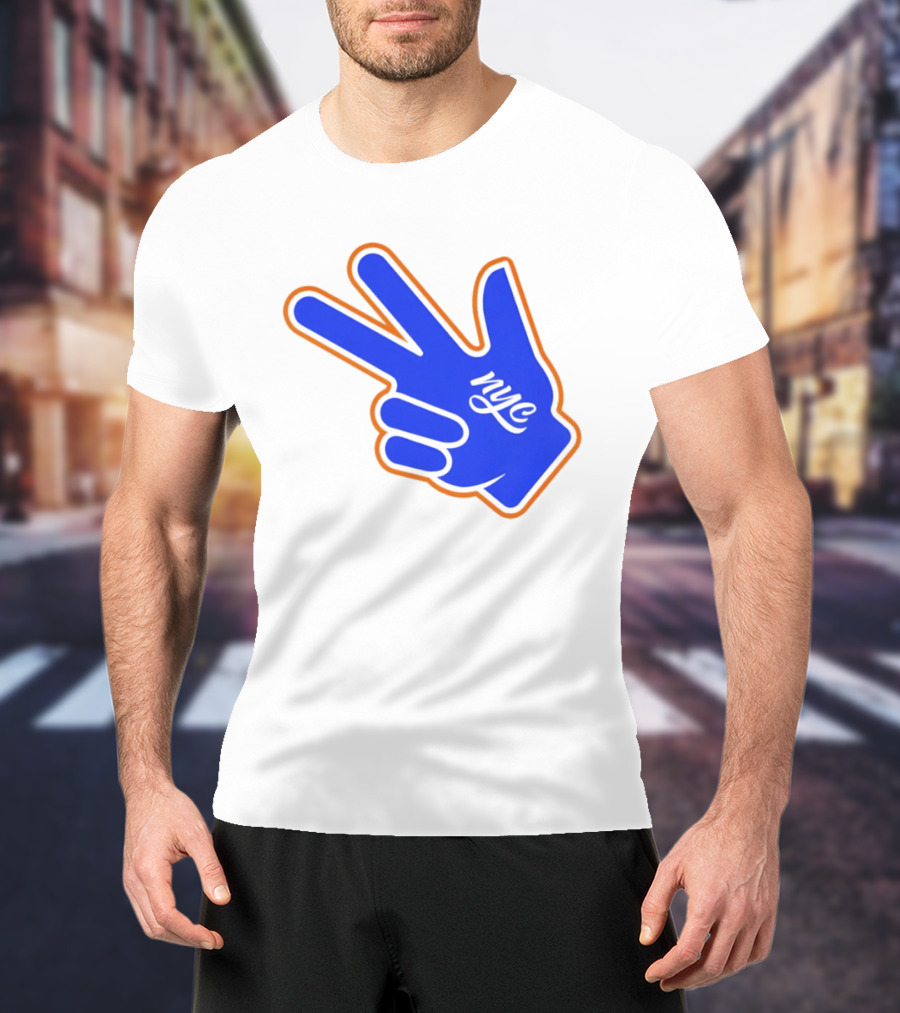 New York Knicks NYC Basketball Peace Sign Three Pointer T-Shirt