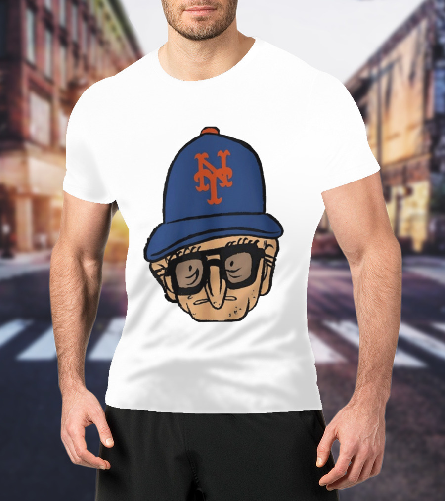 Old Jewish Men Big Head Caricature Mets Cap T-Shirt