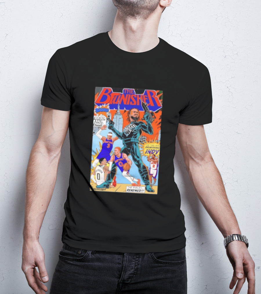 Knicks Comic Crossover The Brunisher Bocker Backpages Featuring Empire State Building T-Shirt