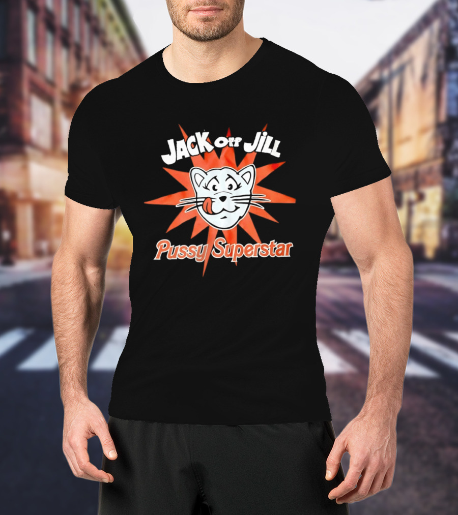 Jack Off Jill Pussy Superstar Retro Cat Face Sunburst T-Shirt