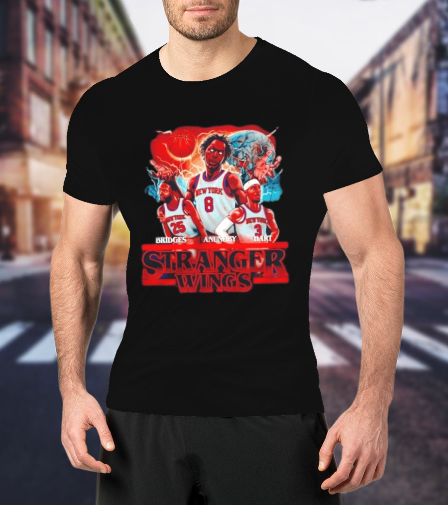 New York Knicks Bridges Anunoby Hart Stranger Wings Stranger Things Basketball T-Shirt