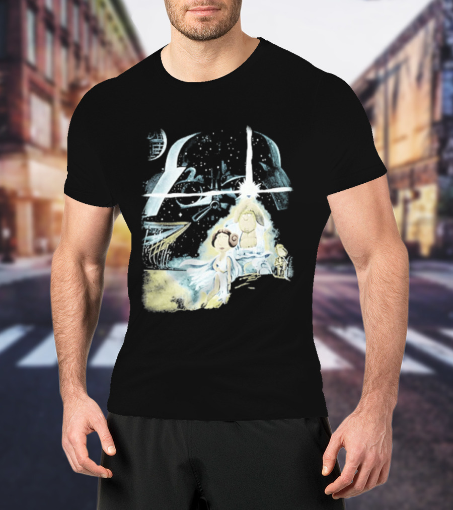 Star Wars Family Guy Princess Leia Lightsaber Spaceship Moon T-Shirt