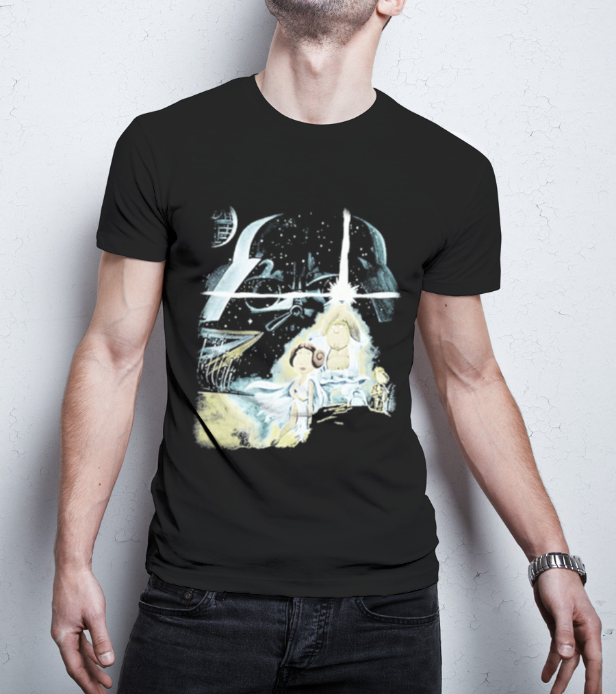 Star Wars Family Guy Princess Leia Lightsaber Spaceship Moon T-Shirt