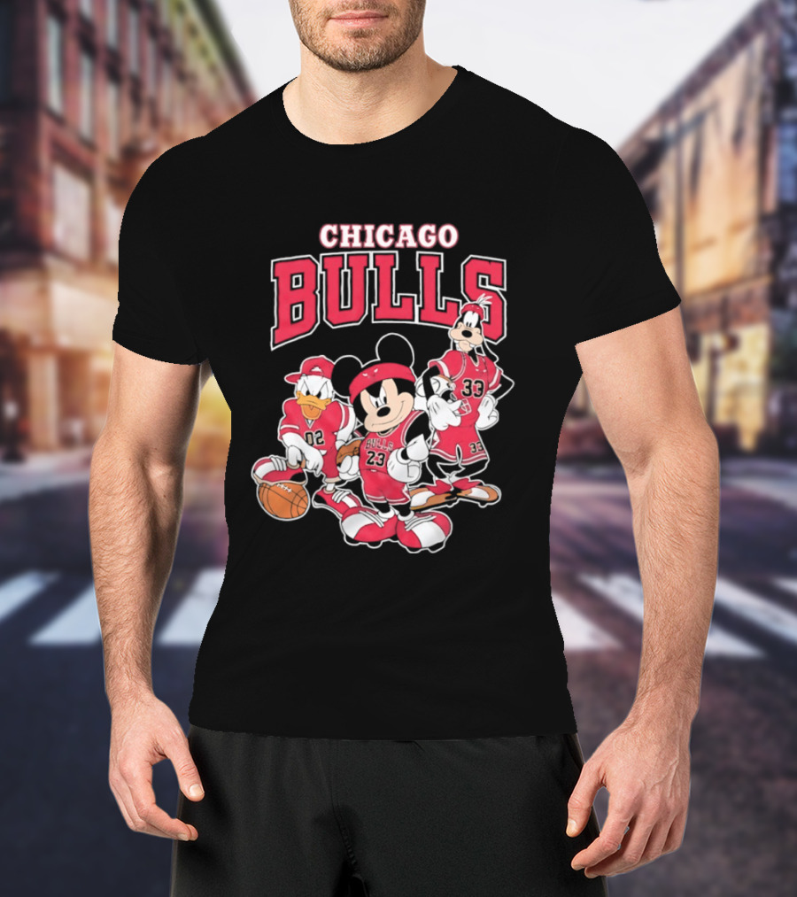 Mickey Mouse Donald Duck Goofy Chicago Bulls Jerseys Basketball T-Shirt