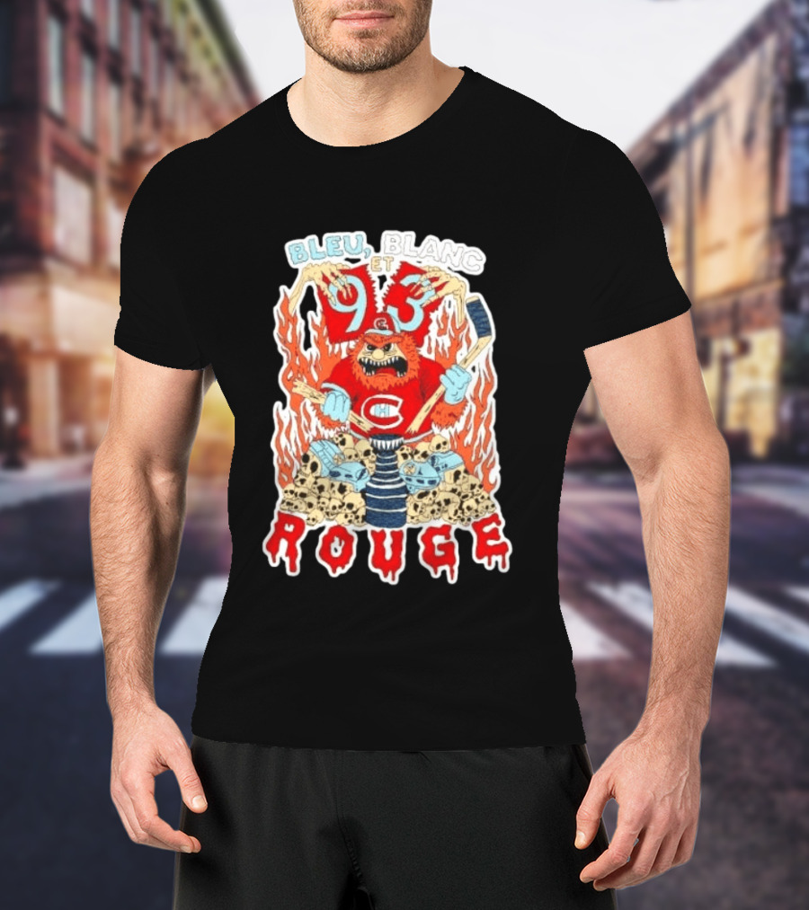 Bleu Blanc Et Rouge 93 Canadiens Hockey Monster T-Shirt