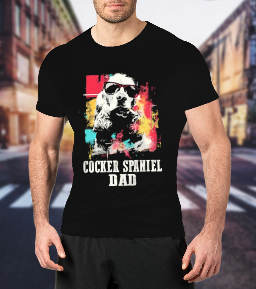 Cocker Spaniel Dad Colorful Sunglasses Father's Day 2026 T-Shirt