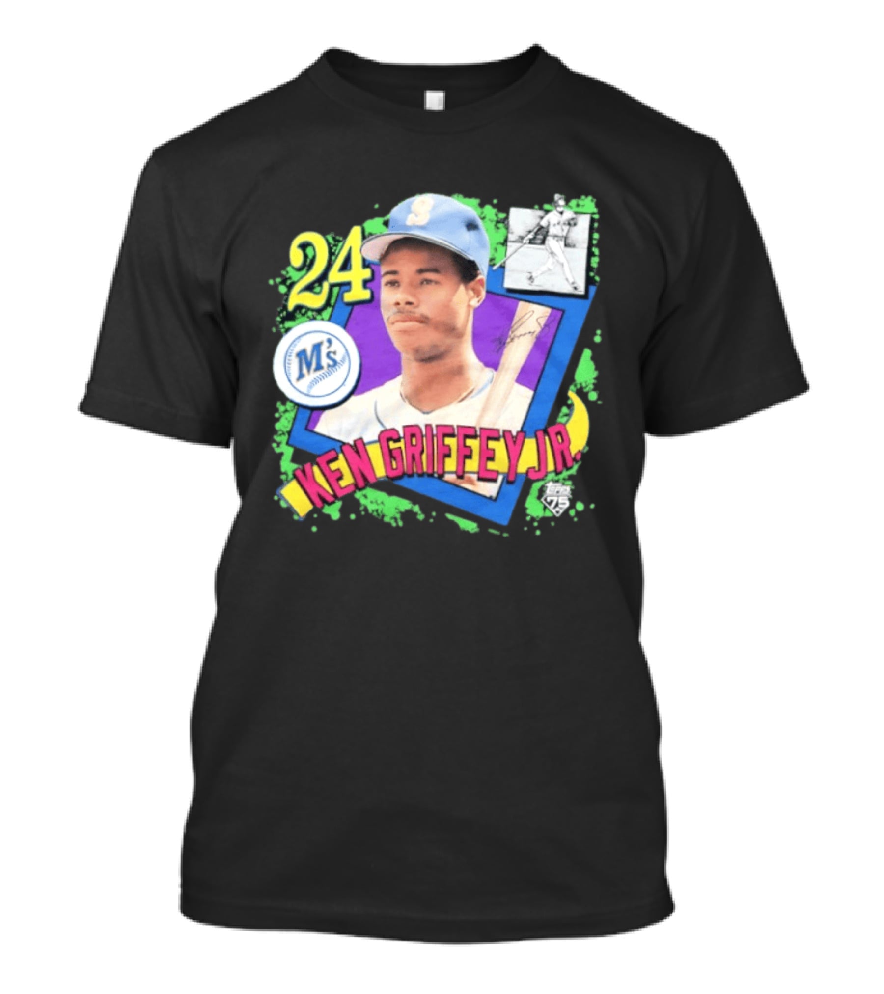 Ken Griffey Jr 24 Seattle Mariners Baseball Card Retro Topps 75 M's T-Shirt