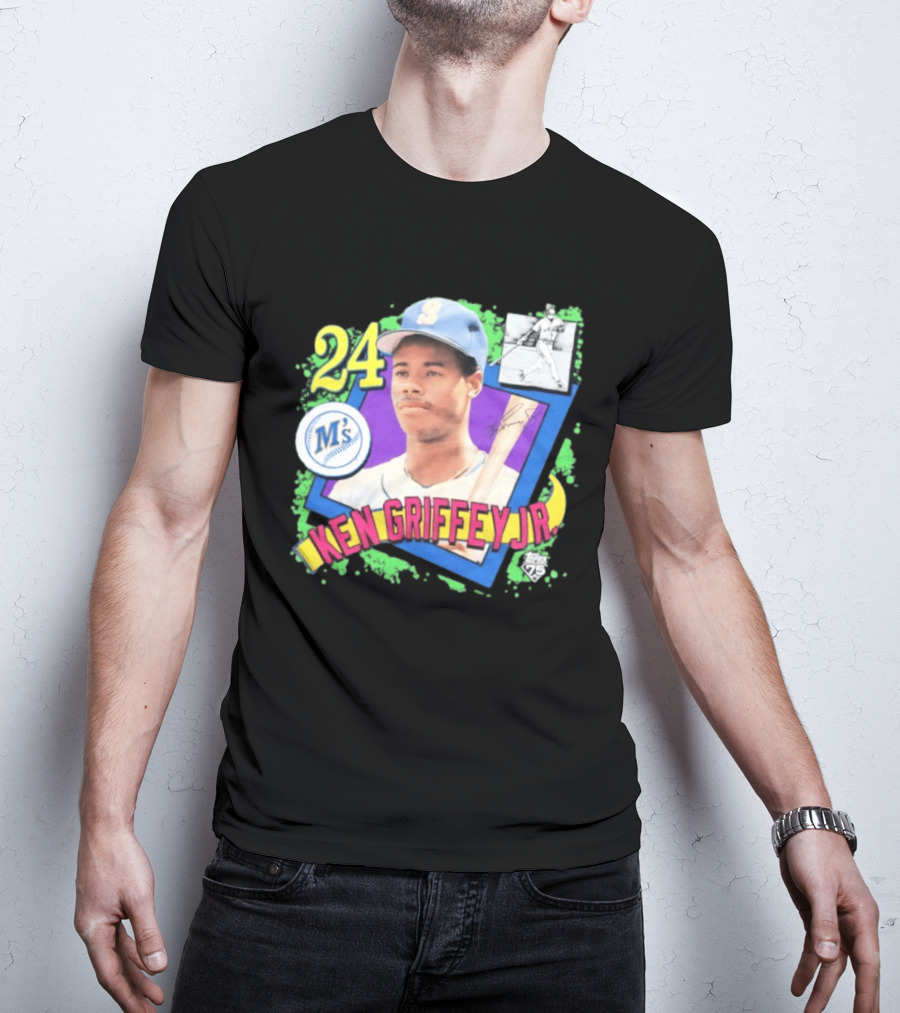 Ken Griffey Jr 24 Seattle Mariners Baseball Card Retro Topps 75 M's T-Shirt