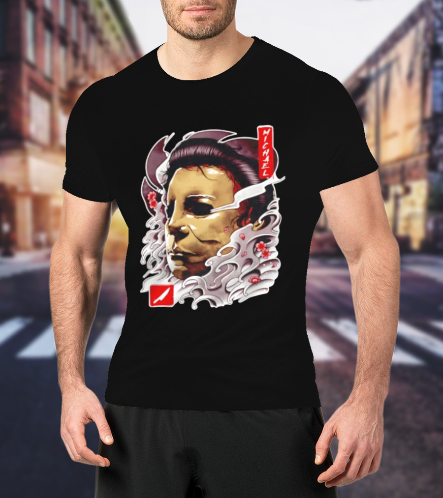 Michael Myers Mask Horror Big Head Art With Red Details T-Shirt