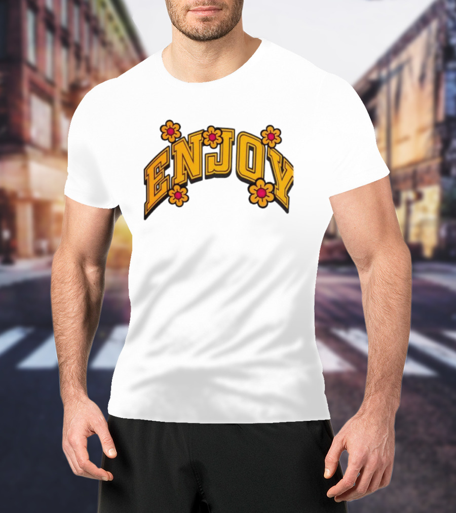 Enjoy Curved Flowers Yellow Font Floral Blossoms T-Shirt