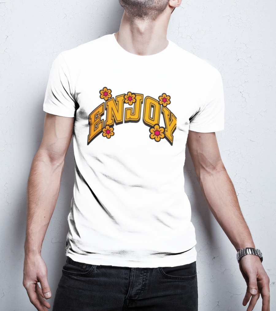 Enjoy Curved Flowers Yellow Font Floral Blossoms T-Shirt