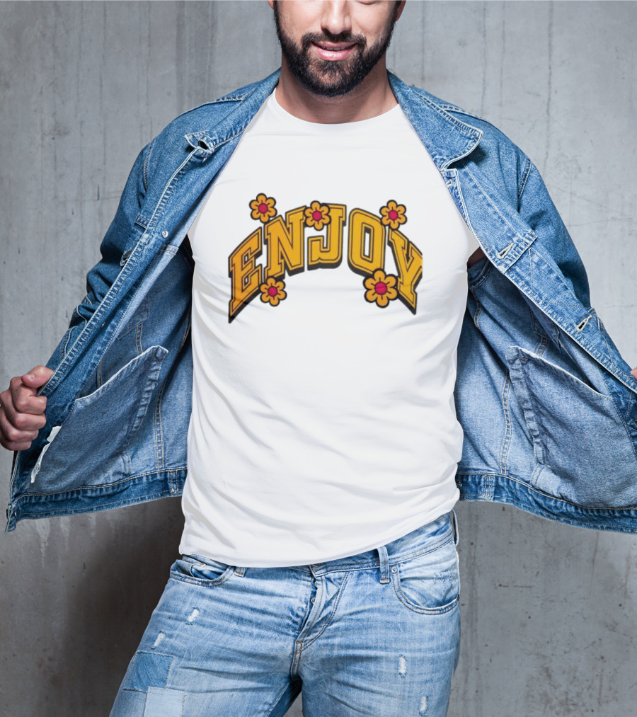 Enjoy Curved Flowers Yellow Font Floral Blossoms T-Shirt