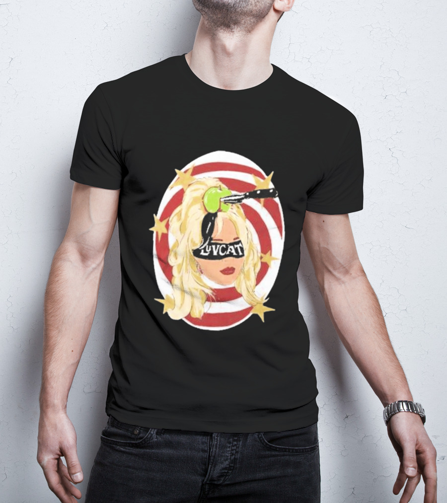 Luvcat Blonde Woman Bullseye Knife Apple Starburst T-Shirt