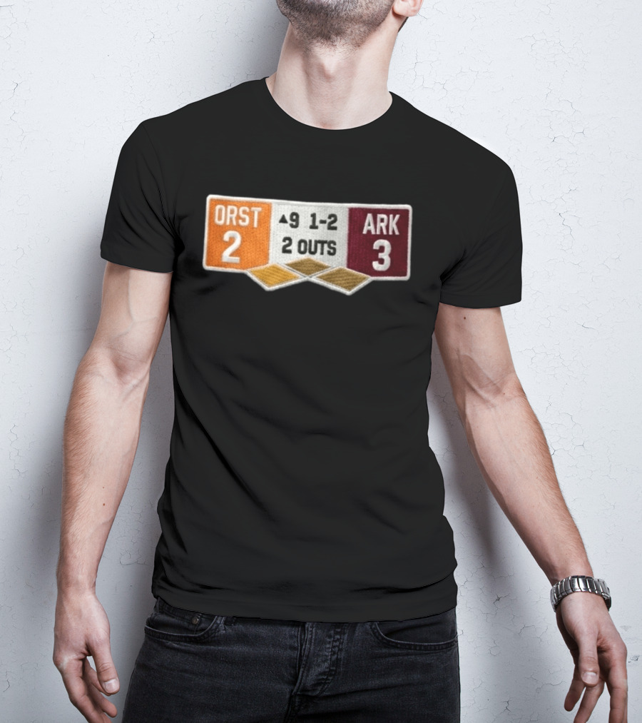 ORST 2 ARK 3 Scoreboard 9 1 2 2 Outs Baseball Patch T-Shirt