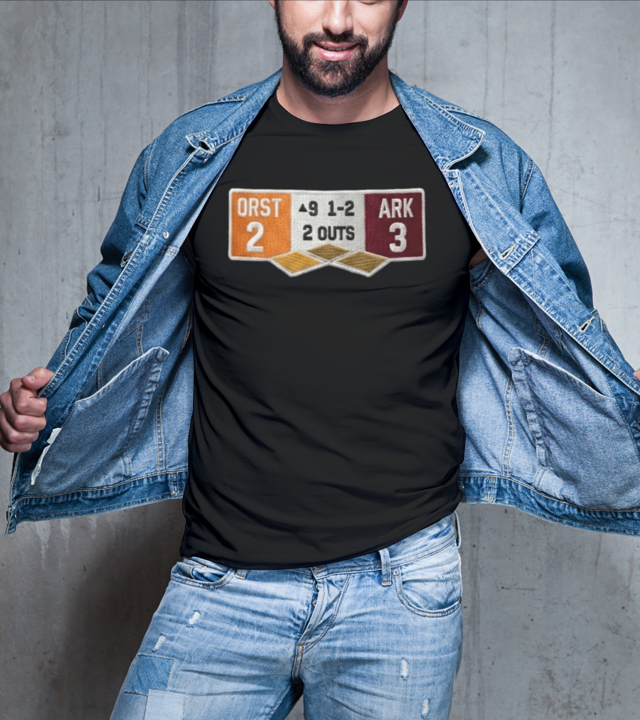 ORST 2 ARK 3 Scoreboard 9 1 2 2 Outs Baseball Patch T-Shirt