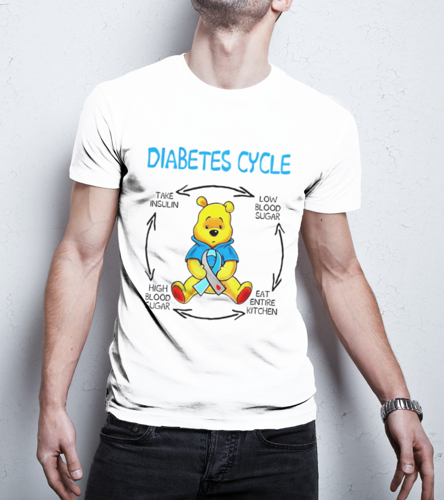 Diabetes Cycle Winnie The Pooh Take Insulin Low Blood Sugar Eat Entire Kitchen High Blood Sugar T-Shirt