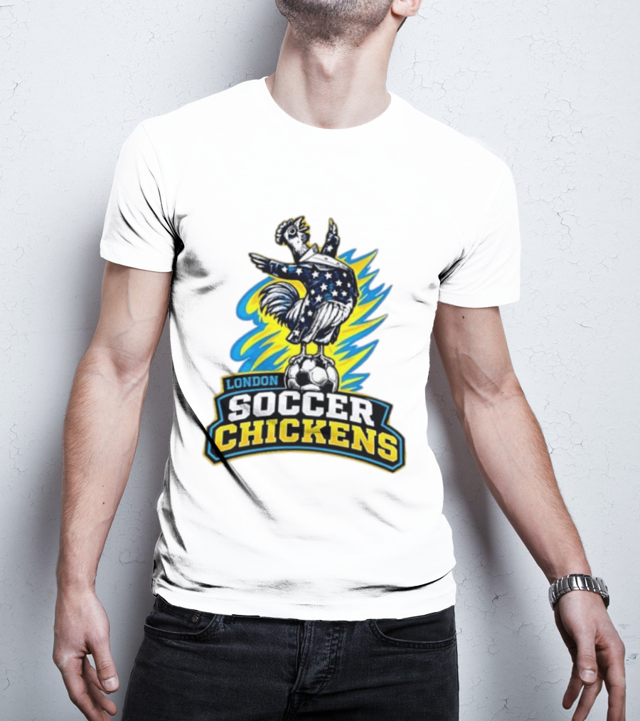London Soccer Chickens Rooster On Soccer Ball With Stars And Stripes T-Shirt
