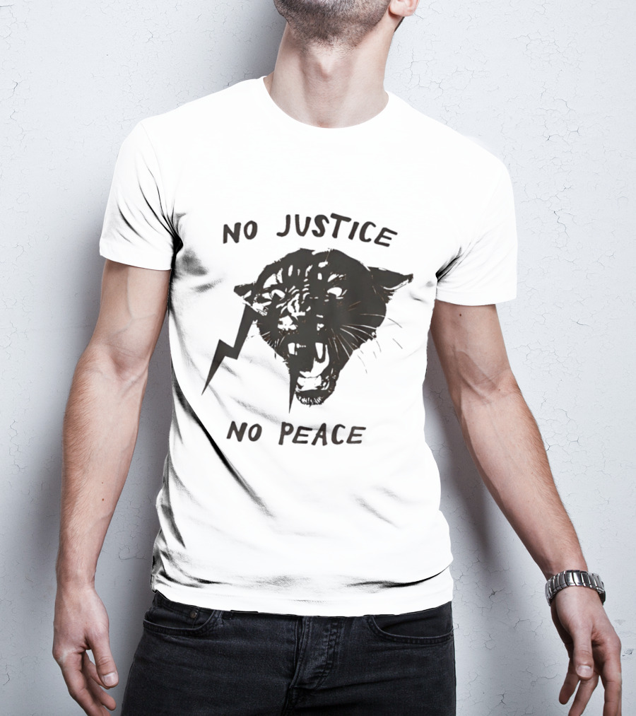 No Justice No Peace Black Panther Roaring Face T-Shirt