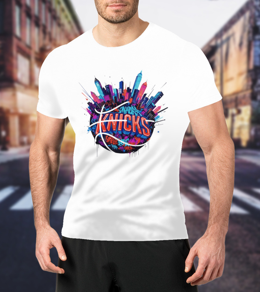 New York Knicks Graffiti Street Skyline Basketball T-Shirt