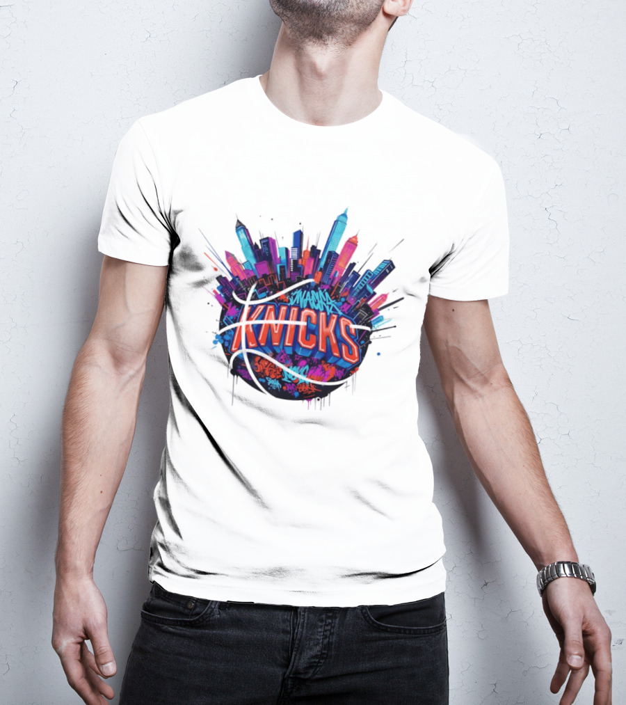 New York Knicks Graffiti Street Skyline Basketball T-Shirt