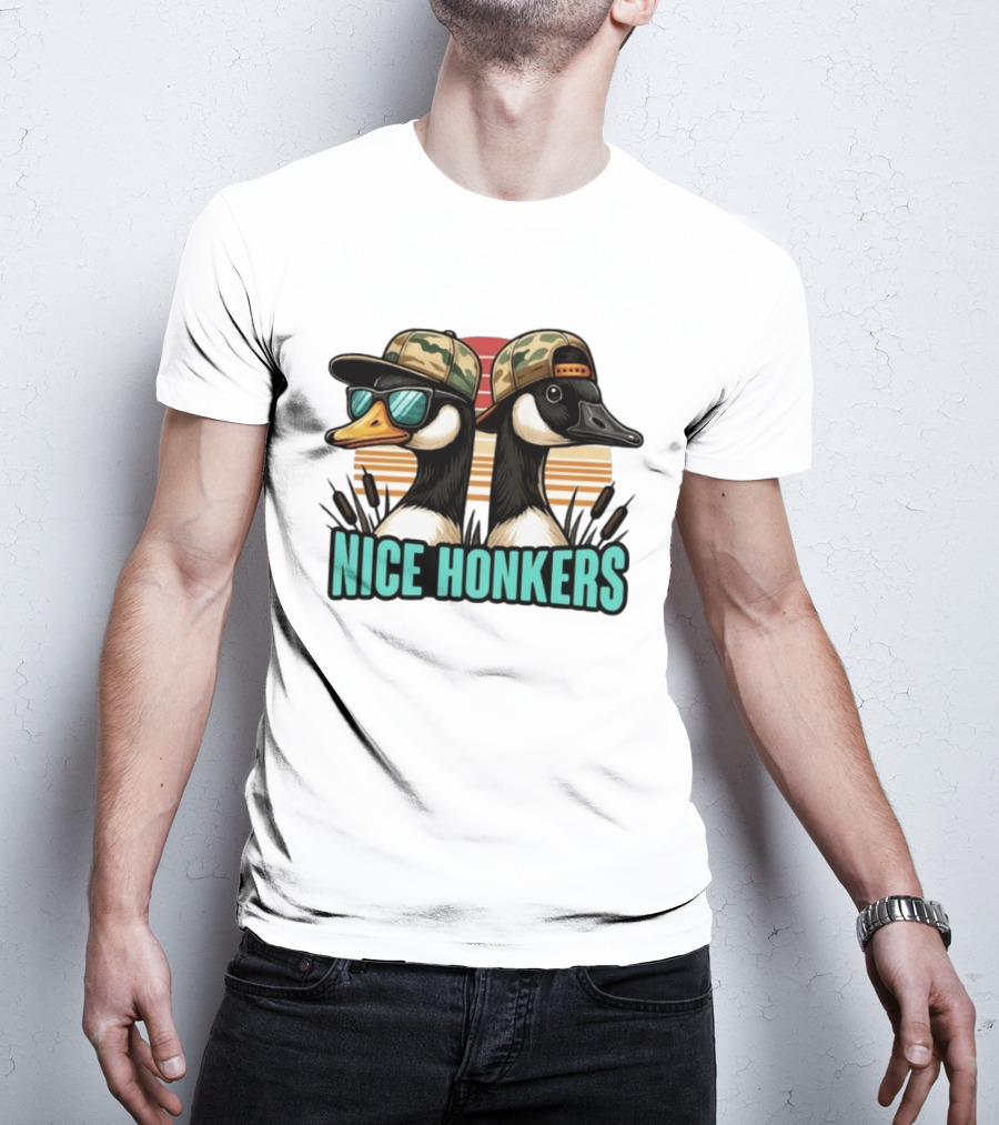 Nice Honkers Duck Hunting Fathers Day Camouflage Hat Sunglasses T-Shirt