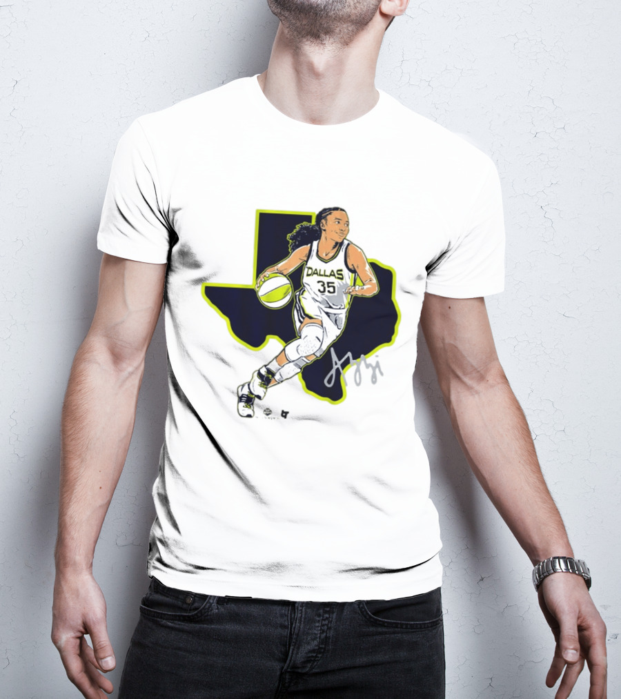 Dallas Basketball 35 Texas Map Player Dribbling T-Shirt
