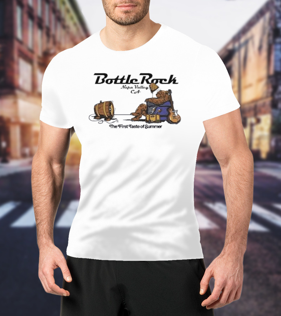 BottleRock Napa Valley 2026 Lineup Bear Relaxing With Guitar And Keg T-Shirt