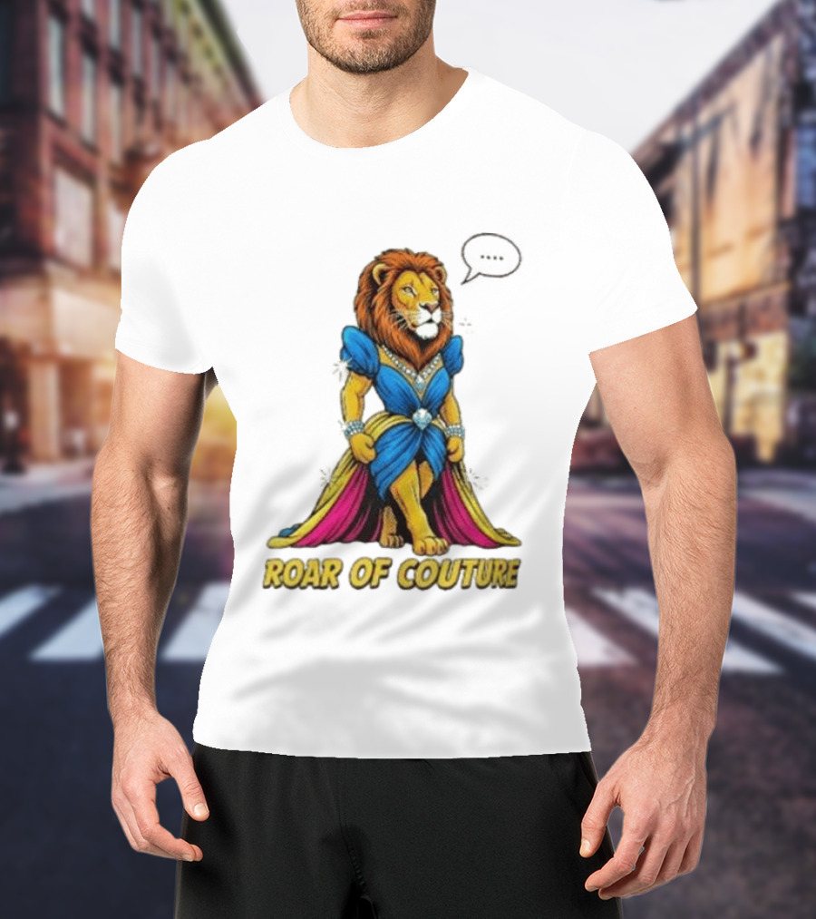 Roar Of Couture Elegant Lion In Royal Blue Gown T-Shirt