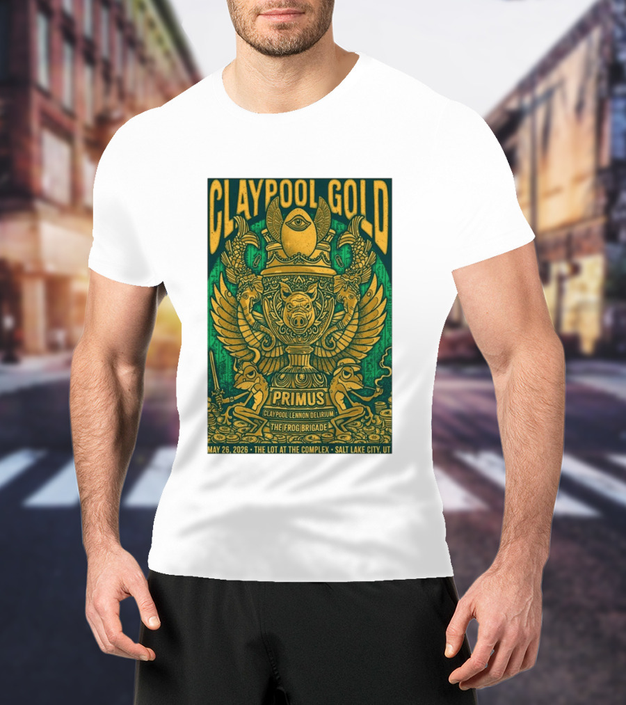 Claypool Gold Primus Salt Lake City UT 5 26 2026 The Complex Claypool Lennon Delirium Frog Brigade T-Shirt