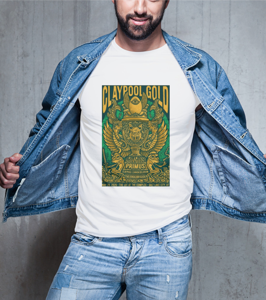 Claypool Gold Primus Salt Lake City UT 5 26 2026 The Complex Claypool Lennon Delirium Frog Brigade T-Shirt