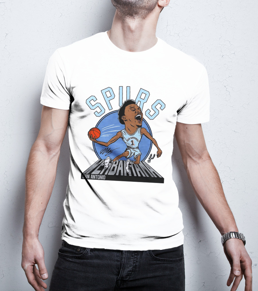 Spurs San Antonio Keldon Johnson Caricature Wembanyama 2026 NBA Basketball T-Shirt