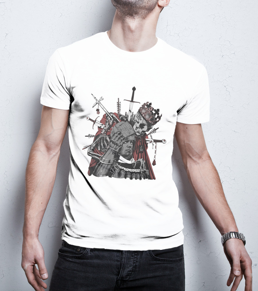 Memento Mori Skeleton King With Medieval Crown Swords And Halberd T-Shirt