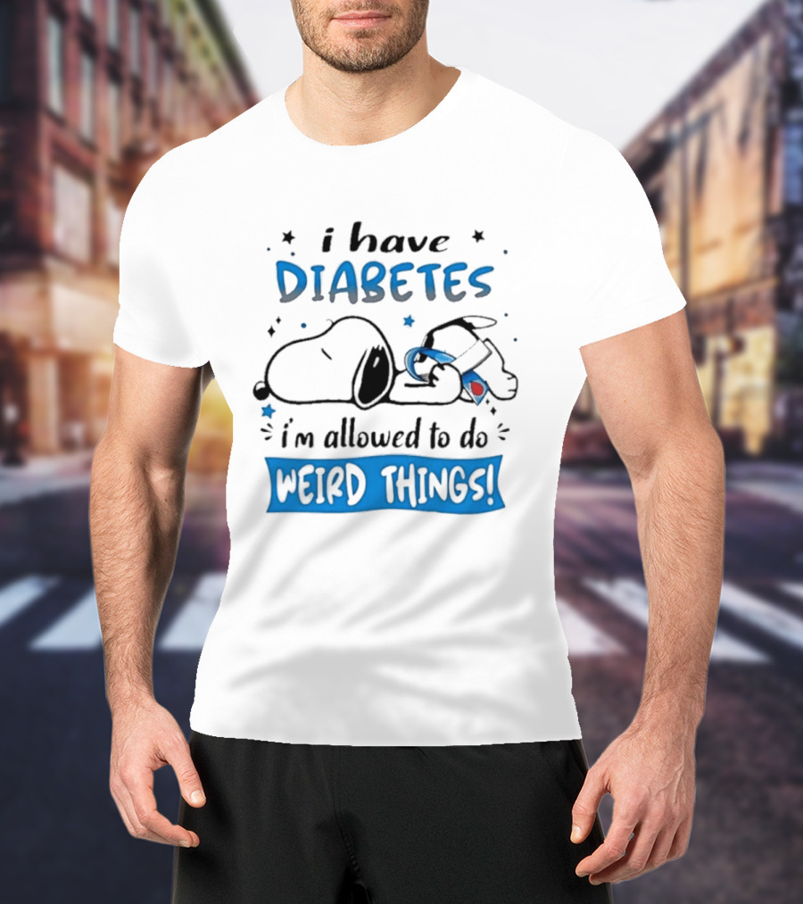 Snoopy Peanuts I Have Diabetes I'm Allowed To Do Weird Things Awareness Ribbon T-Shirt