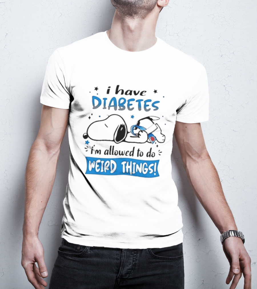 Snoopy Peanuts I Have Diabetes I'm Allowed To Do Weird Things Awareness Ribbon T-Shirt