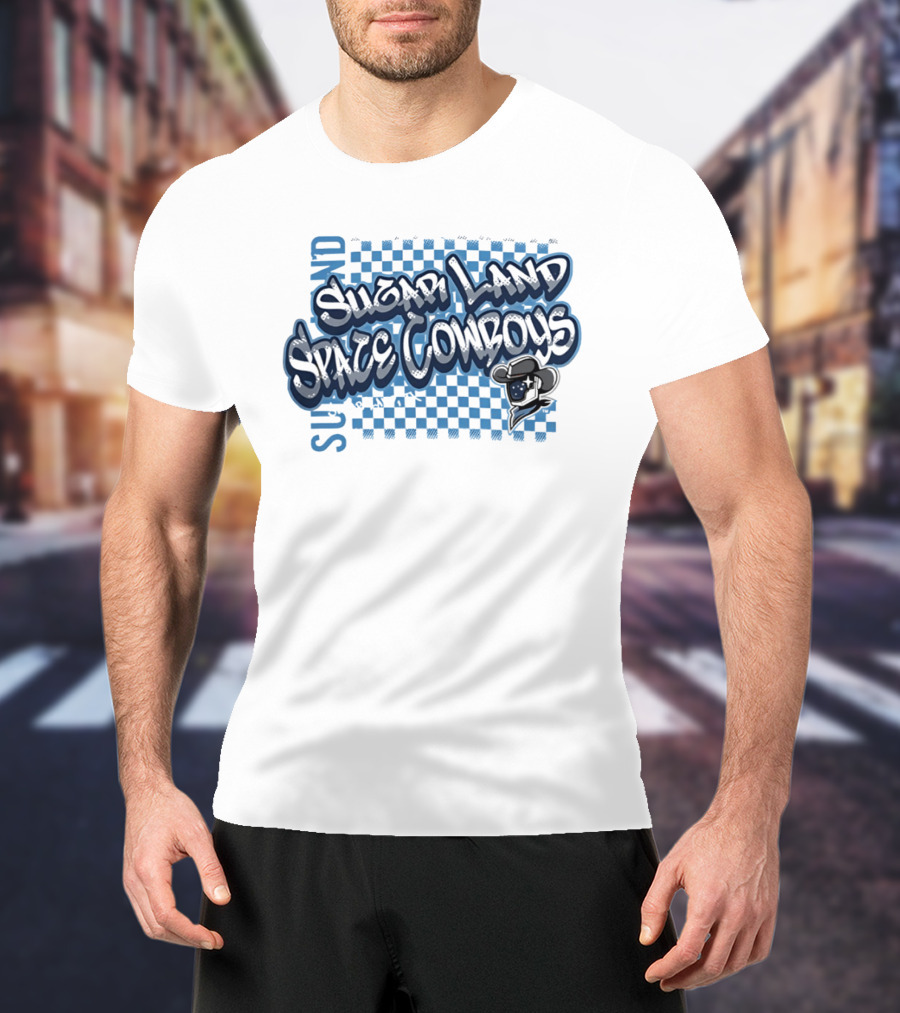 Sugar Land Space Cowboys Minor League Baseball Team Checkerboard Vintage Western Hat T-Shirt