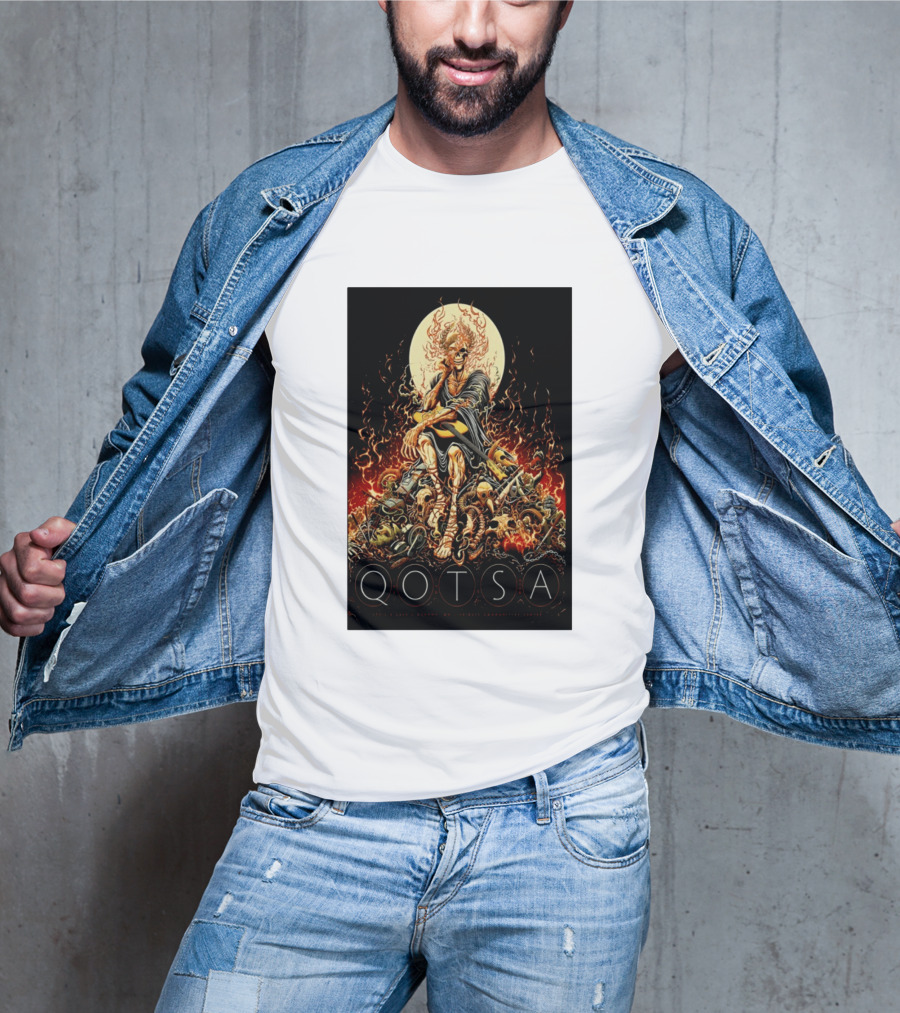 QOTSA April 8 2024 Calgary Communities Centre Flaming Skeleton Throne T-Shirt