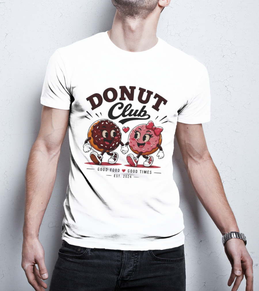 Donut Club Good Food Good Times Est 2024 Cartoon Characters T-Shirt