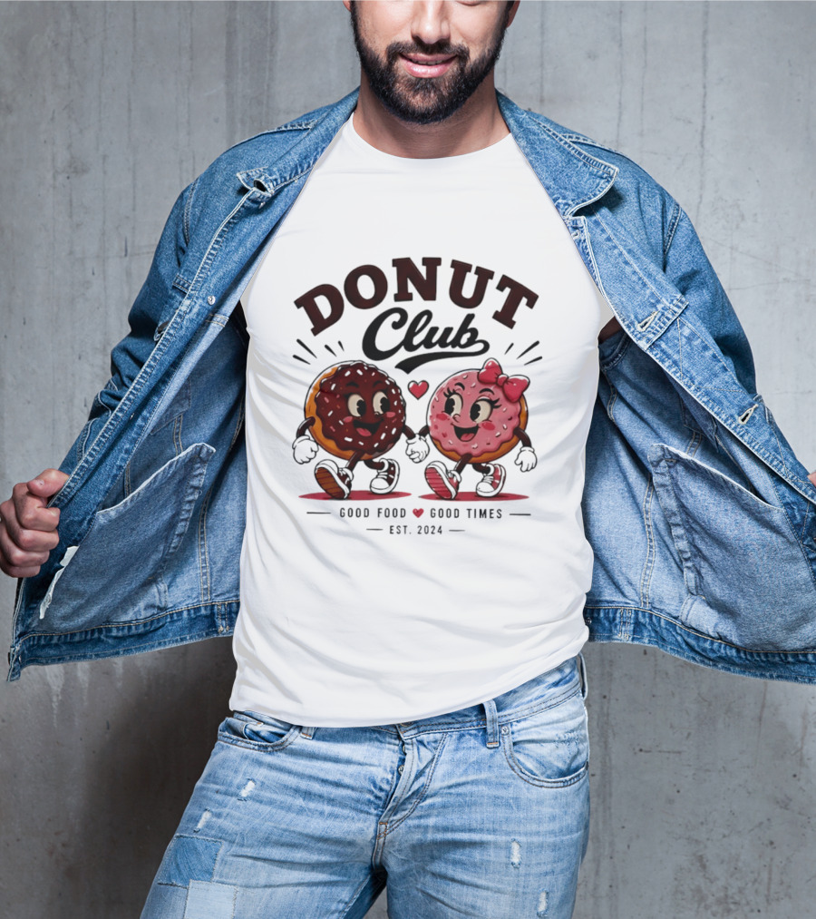 Donut Club Good Food Good Times Est 2024 Cartoon Characters T-Shirt