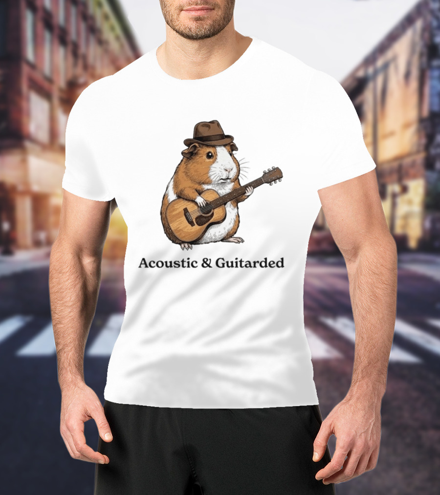 Guinea Pig With Guitar And Hat Acoustic Guitarded T-Shirt