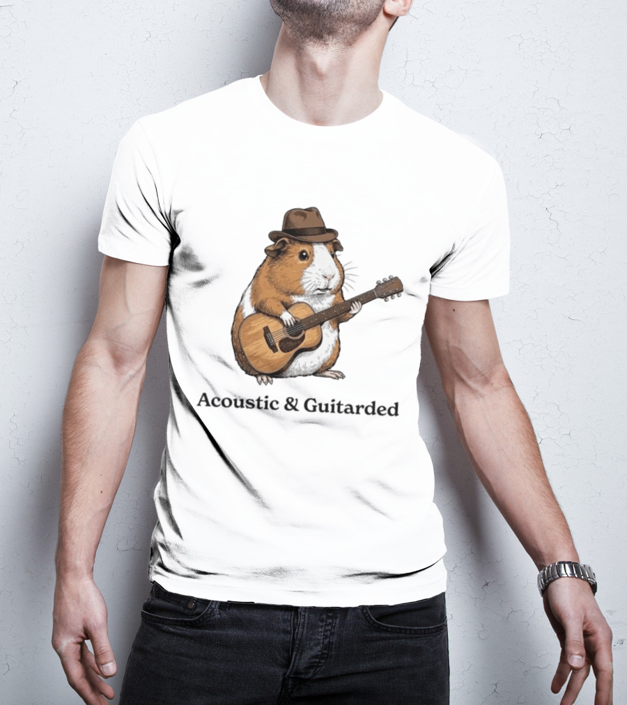Guinea Pig With Guitar And Hat Acoustic Guitarded T-Shirt