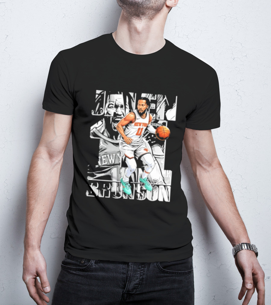Jalen Brunson New York Number 11 Basketball Player Dribbling Action T-Shirt