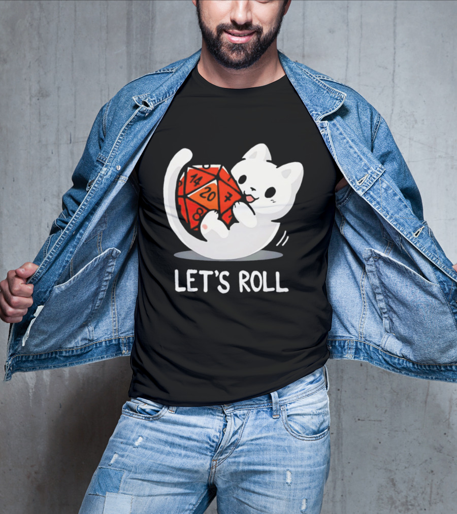 Let's Roll Cat Holding 20 Sided Die Dungeons And Dragons T-Shirt