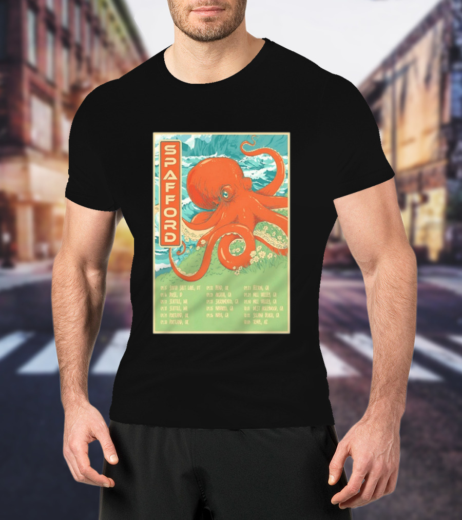 Spafford Fall Tour 2026 Octopus Illustration With Cities And Dates T-Shirt