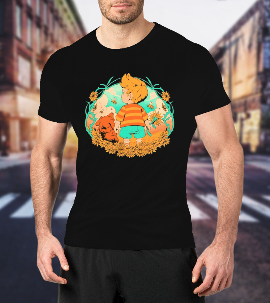 Sunflower Boy Lucas And Boney Mother 3 Adventure Sunflowers And Bees Scene T-Shirt