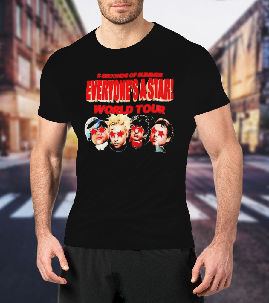 5 Seconds Of Summer Everyone's A Star World Tour Red Star Faces T-Shirt
