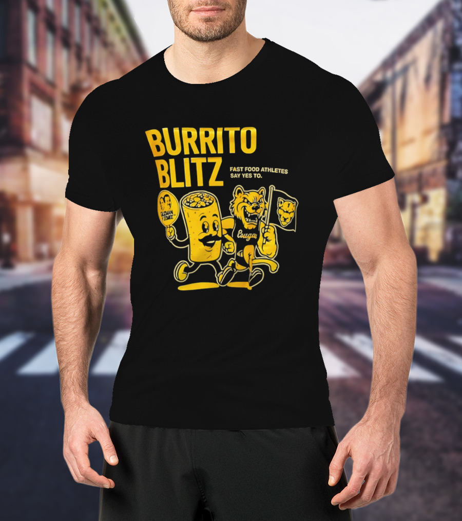 Burrito Blitz Fast Food Athletes Say Yes To Playful Mascot Race T-Shirt