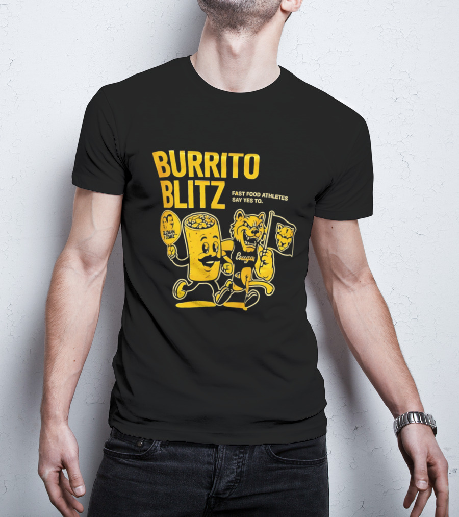 Burrito Blitz Fast Food Athletes Say Yes To Playful Mascot Race T-Shirt
