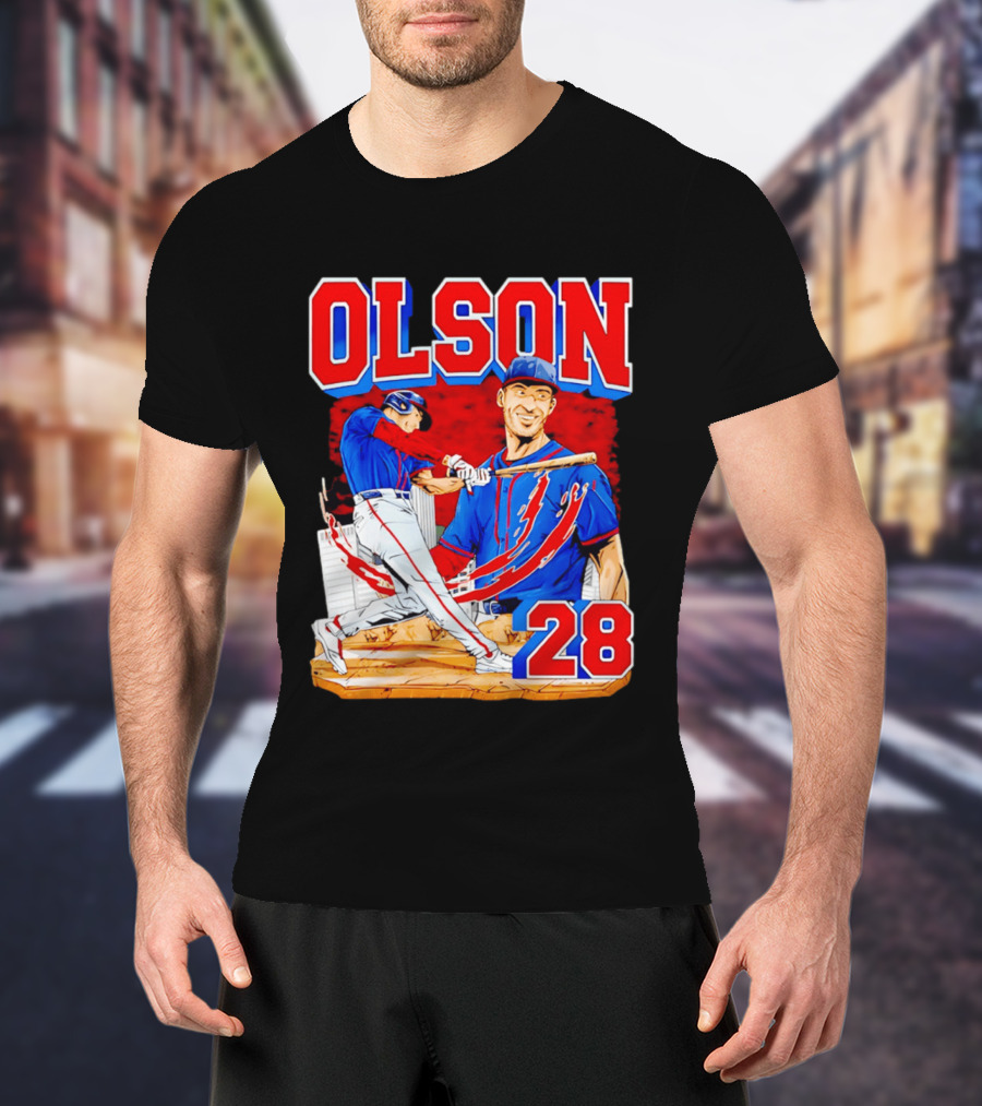 Olson 28 Baseball Player Blue And Red Hand Drawn T-Shirt