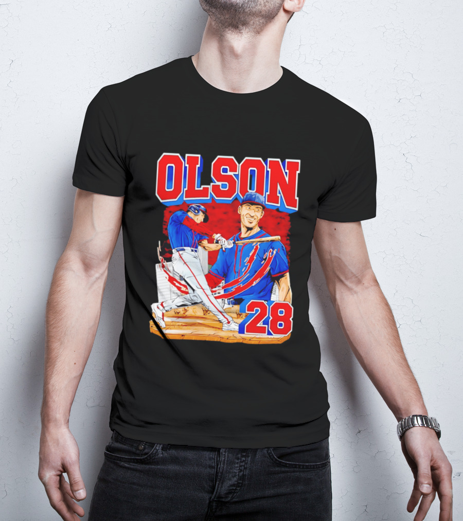 Olson 28 Baseball Player Blue And Red Hand Drawn T-Shirt